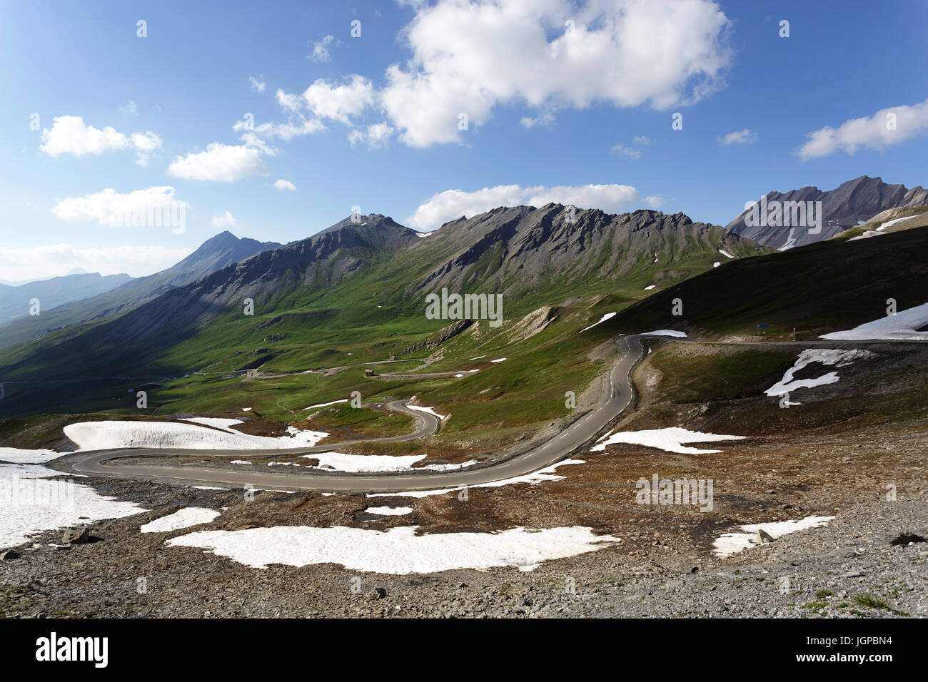 Scenic alpine mountain road in Alpes, France. Stock Photo
