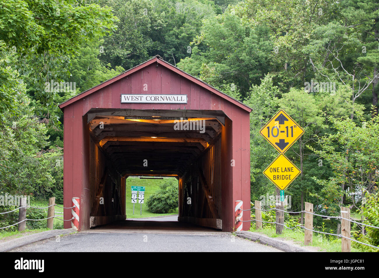 The 1864 West Cornwall Covered Bridge  also known as Hart Bridge in Cornwall, Connecticut, USA Stock Photo