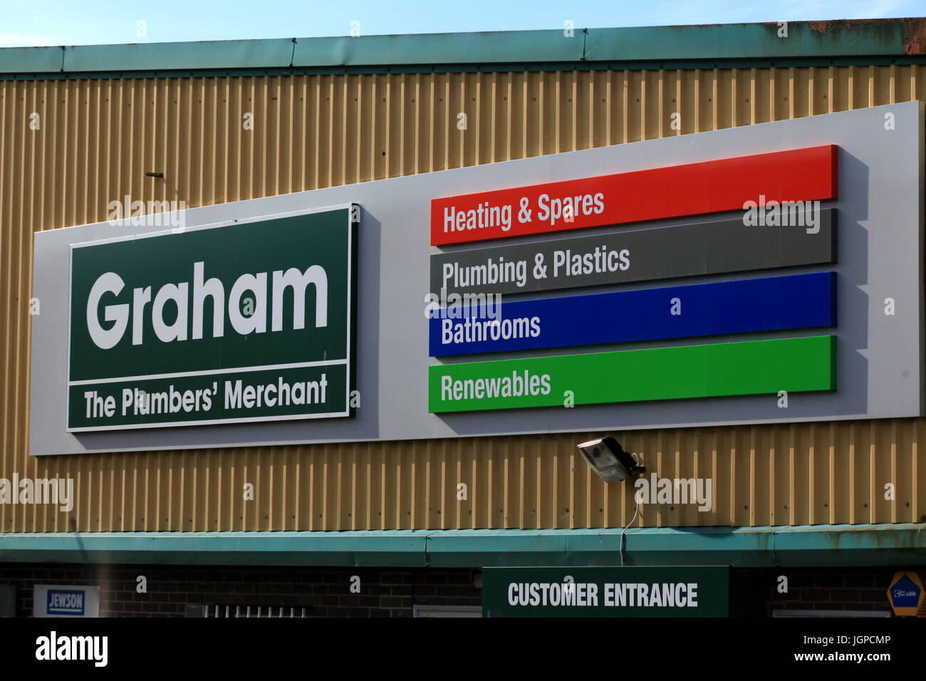 Chelmsford, Essex - 26 June 2017, Graham plumbers merchant sign in Dukes Park industrial area Stock Photo