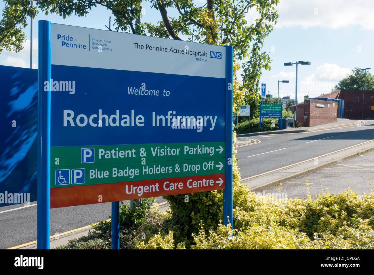 Entrance sign at Rochdale Infirmary Stock Photo