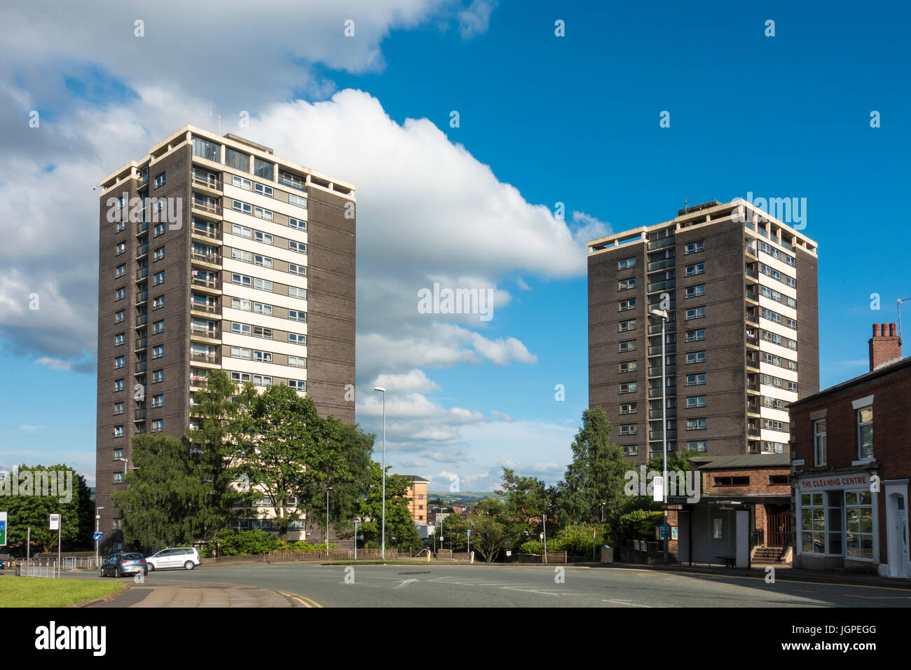 High rise blocks of flats in Rochdale, Lancashire. Stock Photo