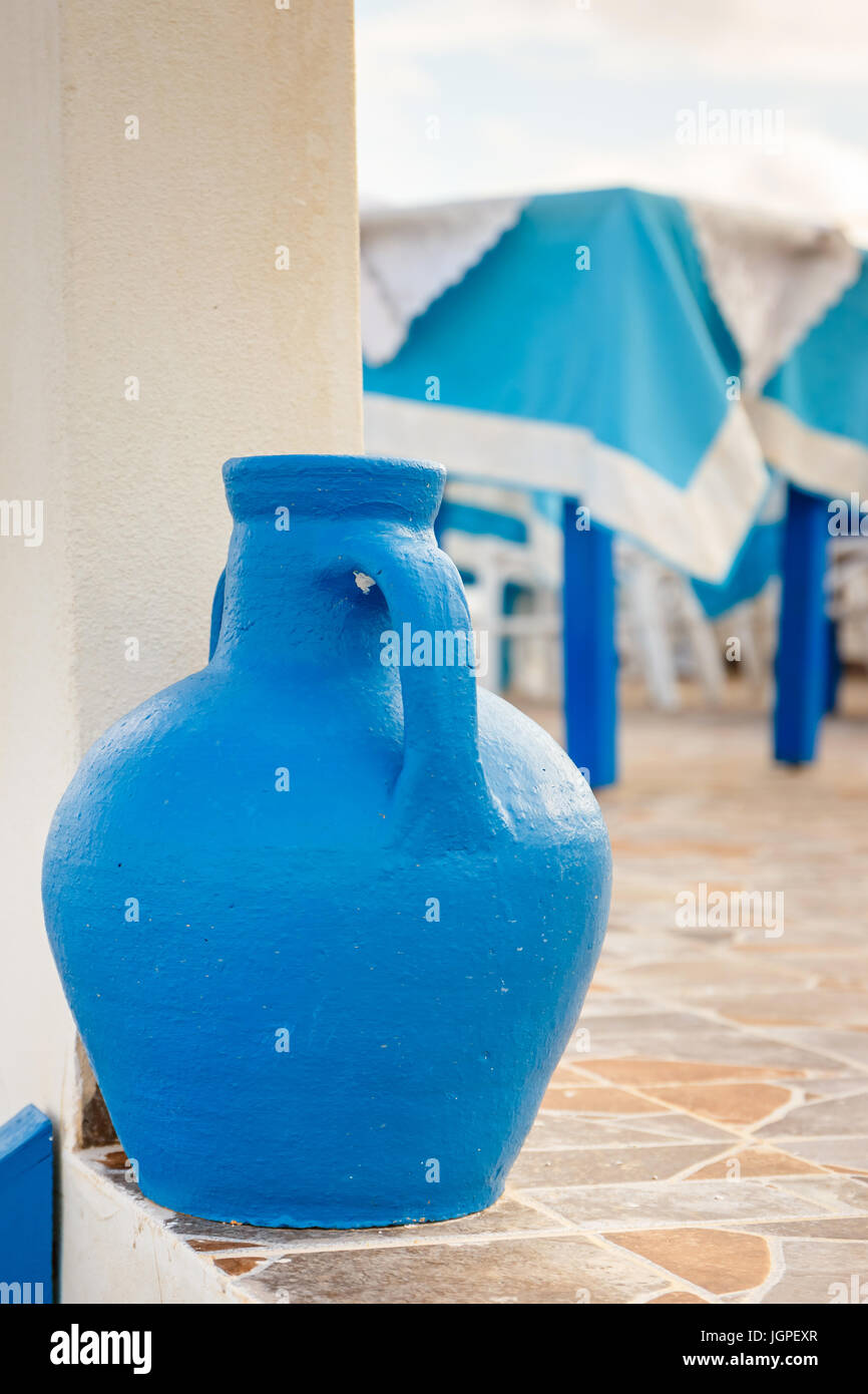 Greek style ceramic blue vase, close up Stock Photo - Alamy