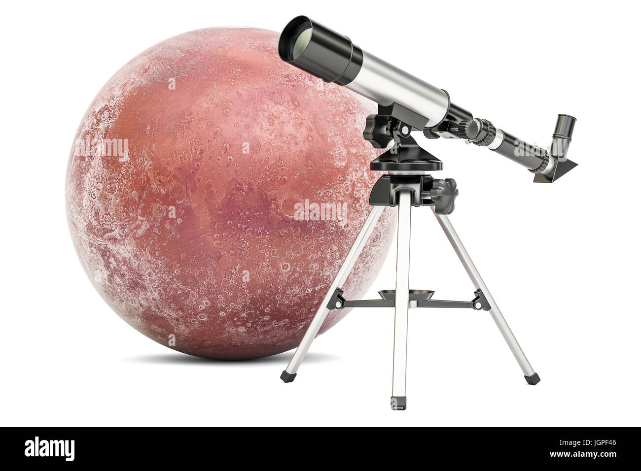 Telescope with Mars, 3D rendering isolated on white background Stock Photo