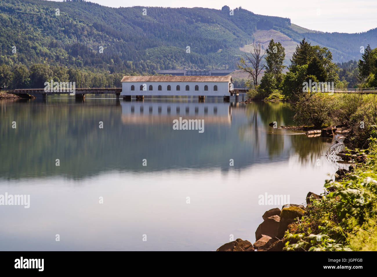 Historic Lowell Covered Bridge crosses the middle fork of the
