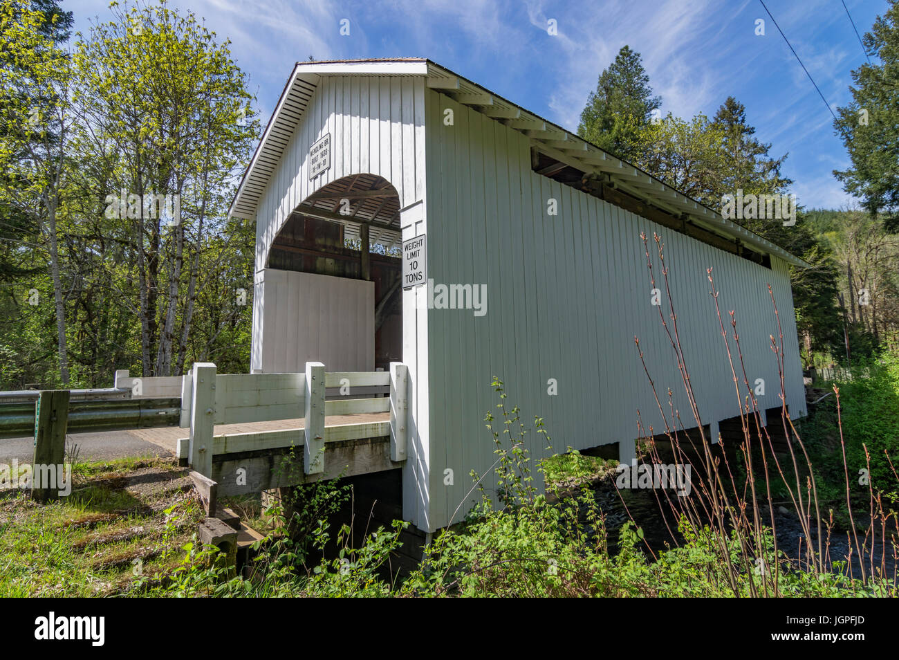 Wendling Covered Bridge crosses Mill Creek near Wendling, Oregon Stock