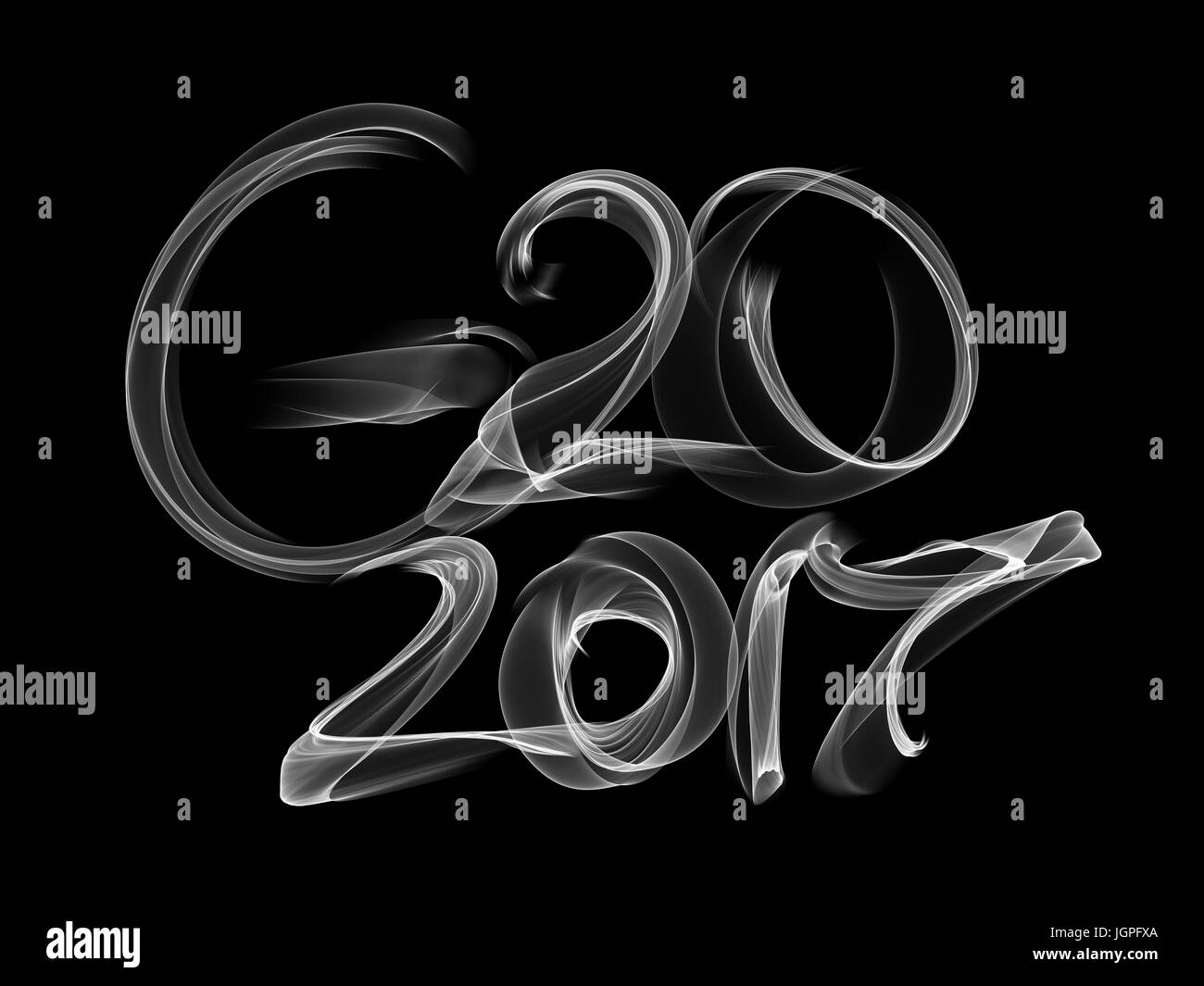 German meeting Summit G20 2017 concept flame fire smoke word phrase illustration. Stock Photo