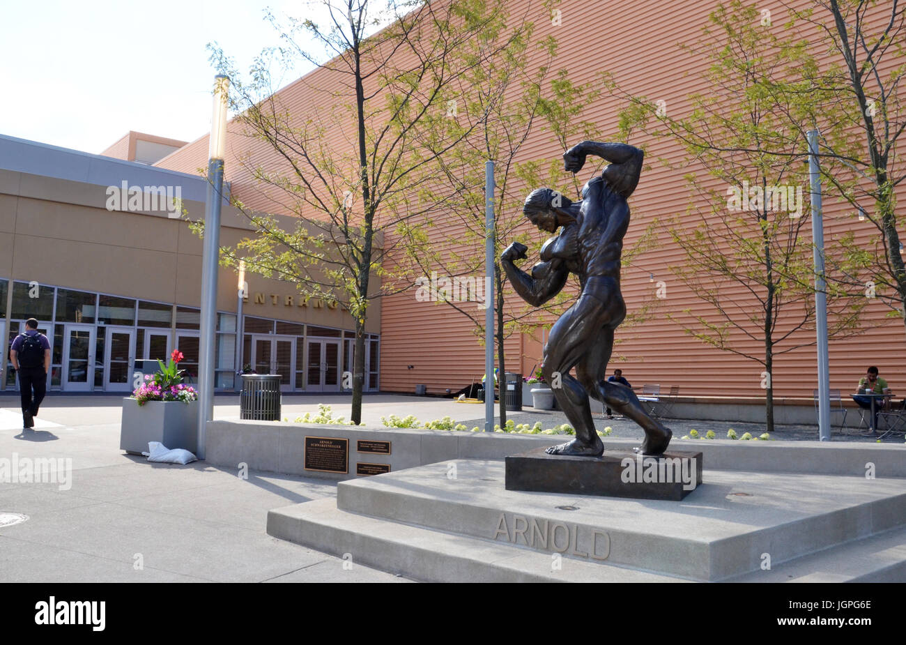 COLUMBUS, OH - JUNE 27: A sculpture of Arnold Schwarzenegger at the Columbus Convention Center is shown on August 7, 2017. Columbus hosts the annual A Stock Photo