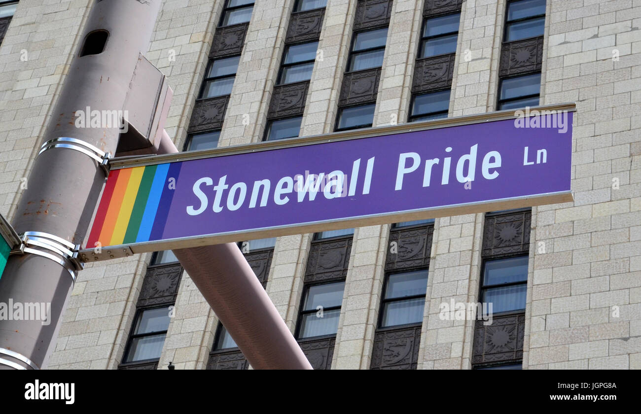 COLUMBUS, OH - JUNE 28: Stonewall Pride Lane sign in Columbus, Ohio is shown on June 28, 2017. Gay Street is renamed that as part of Gay Pride Week. Stock Photo