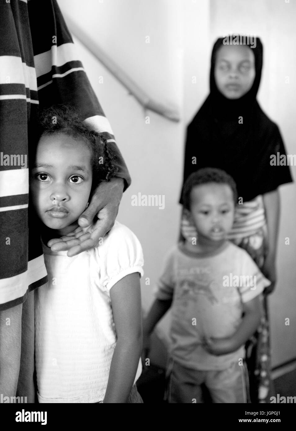 A Muslim, Somali refugee family in their new home in Portland, Oregon Stock Photo