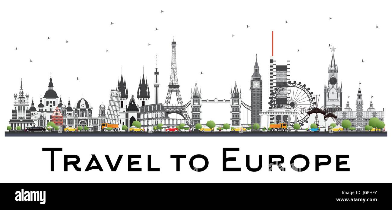 Famous Landmarks in Europe. Vector Illustration. Business Travel and Tourism Concept. Image for Presentation, Banner, Placard and Web Site Stock Vector