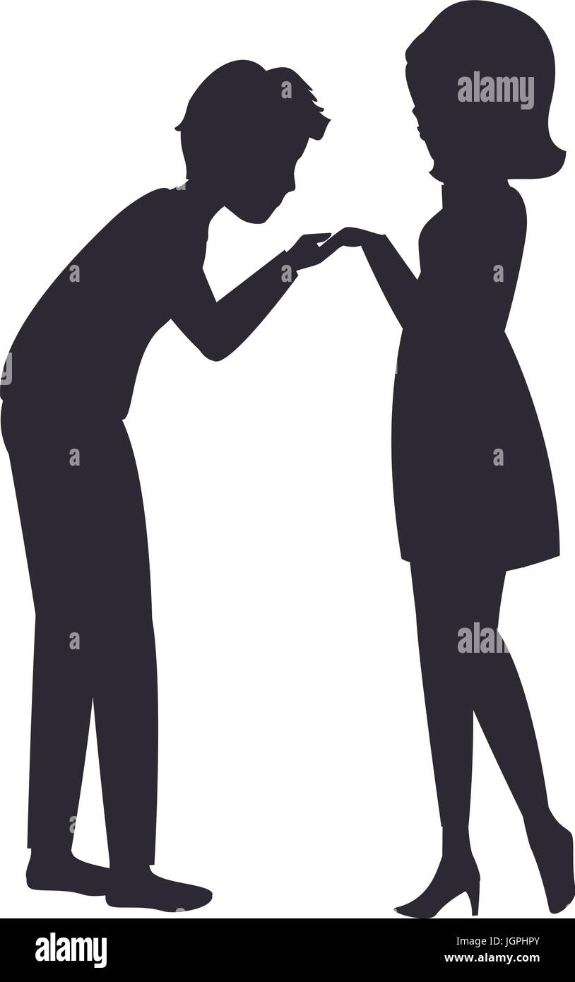 silhouette of couple in love icon over white background vector ...
