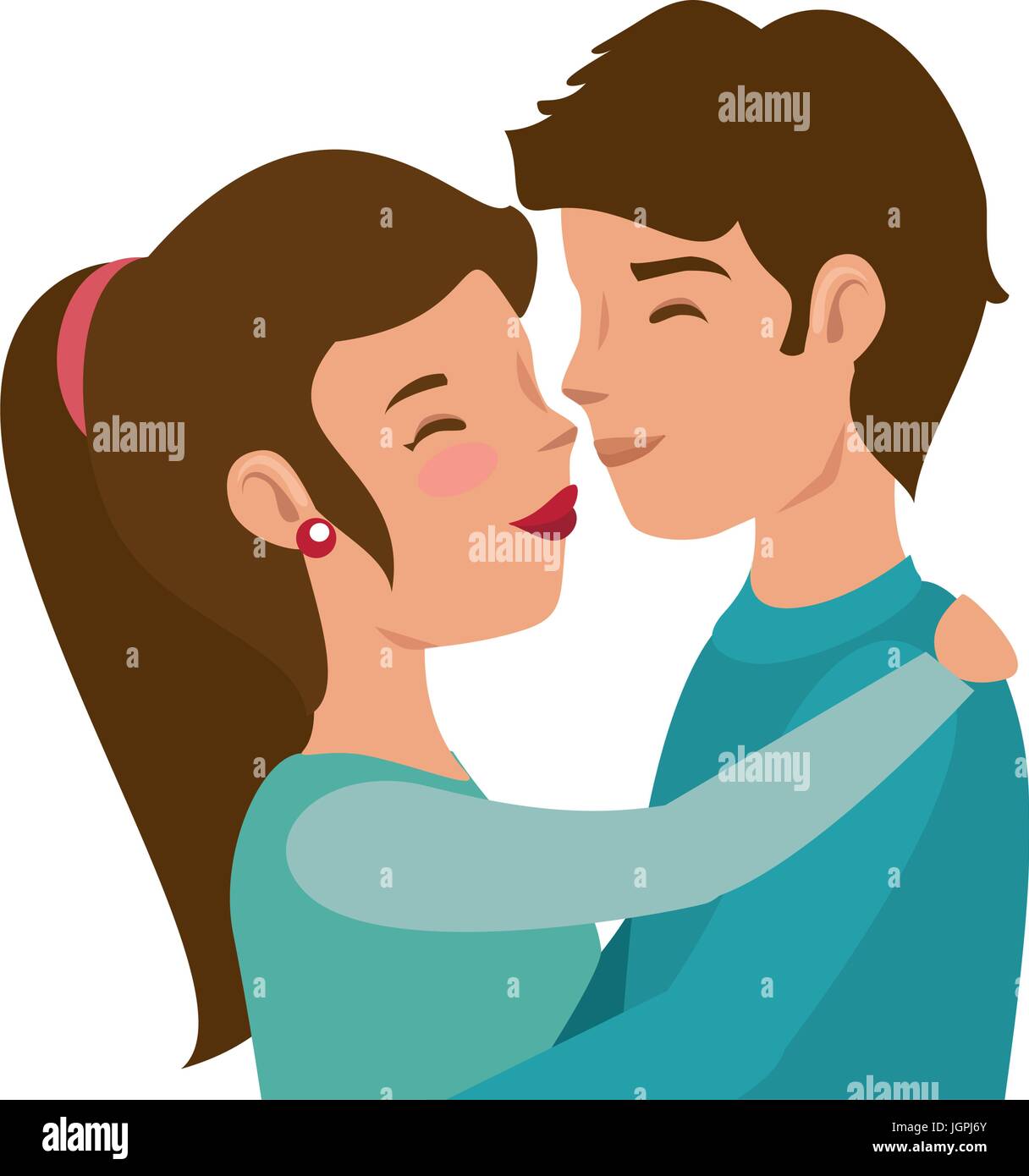 Couple of lovers kissing icon over white background colorful design