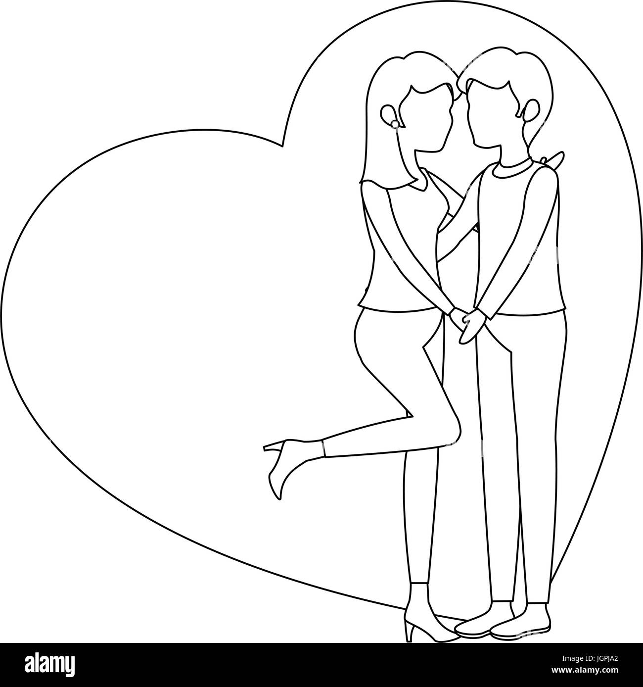 heart with couple in love icon over white background vector ...