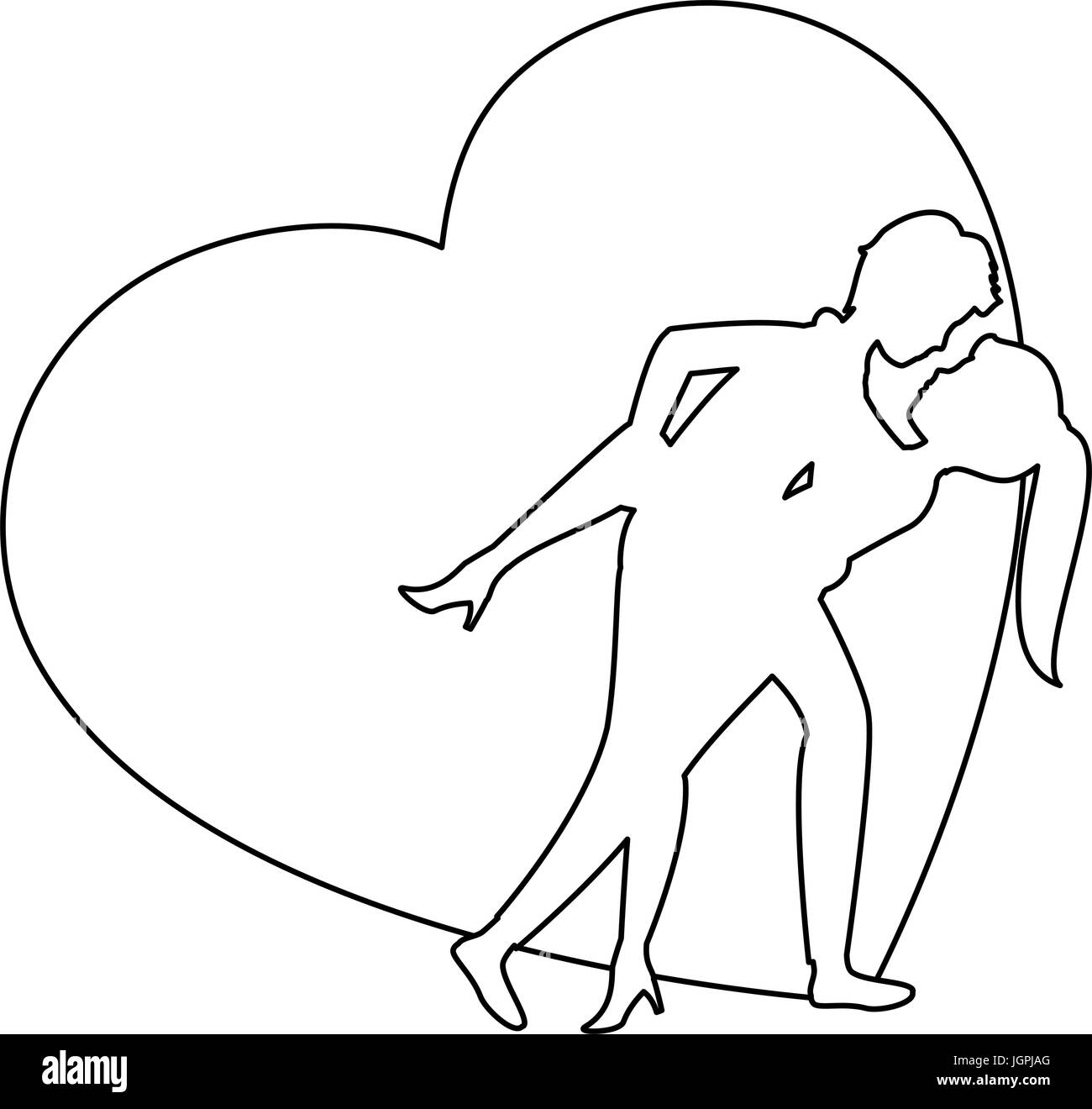 heart with silhouette of couple in love icon over white background ...