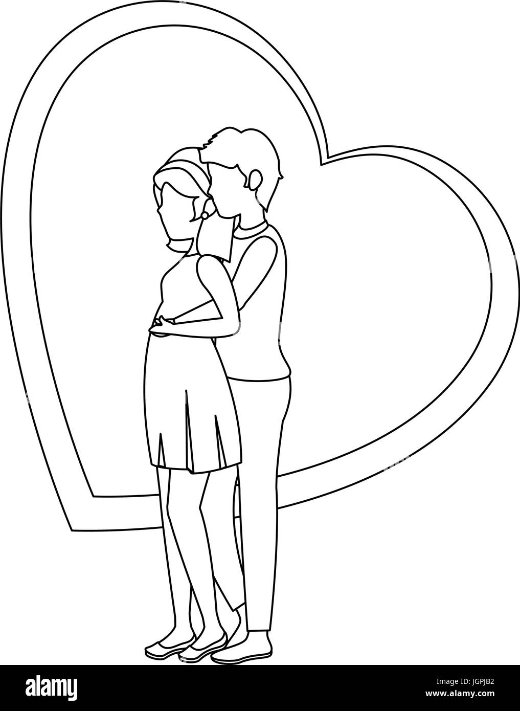 heart with couple in love icon over white background vector ...