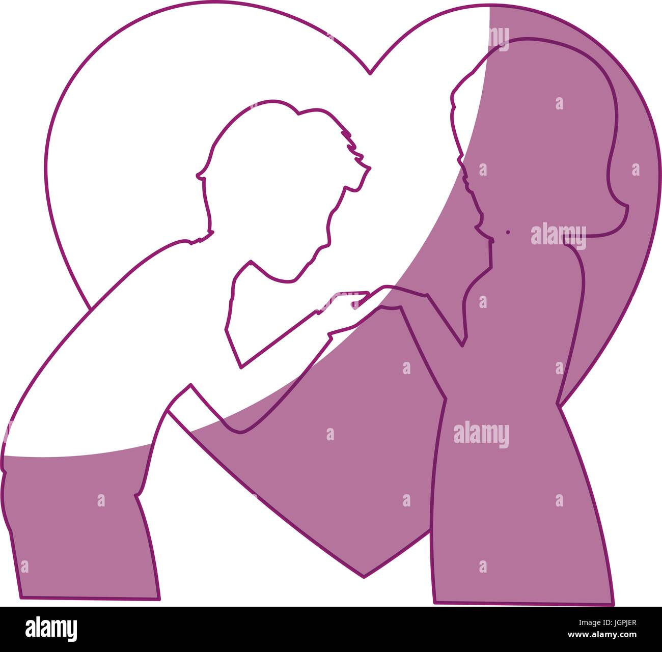 heart with silhouette of couple in love icon over white background ...