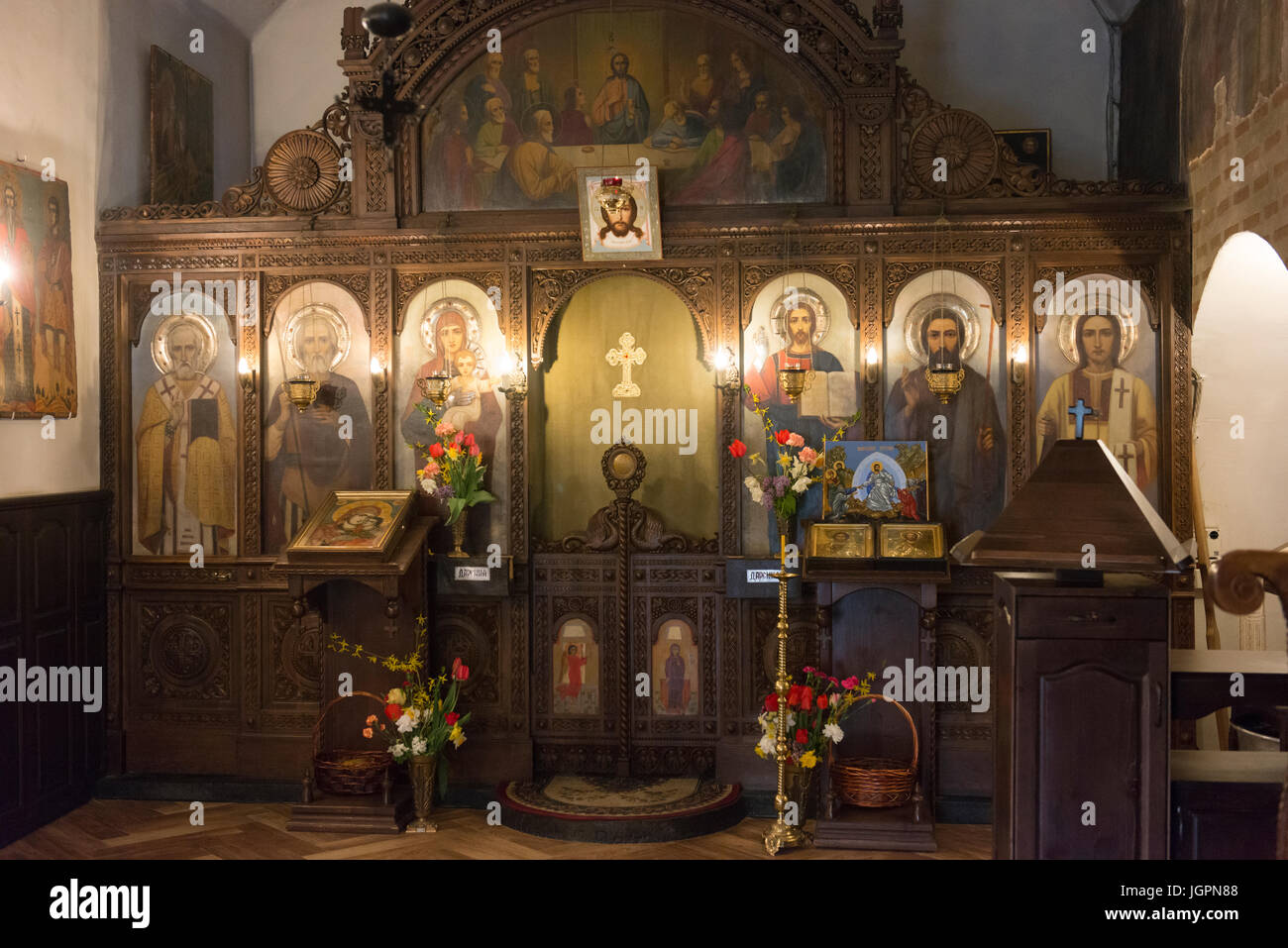 The iconostasis in the Dragalevtsi Monastery on the outskirts of Sofia. Stock Photo