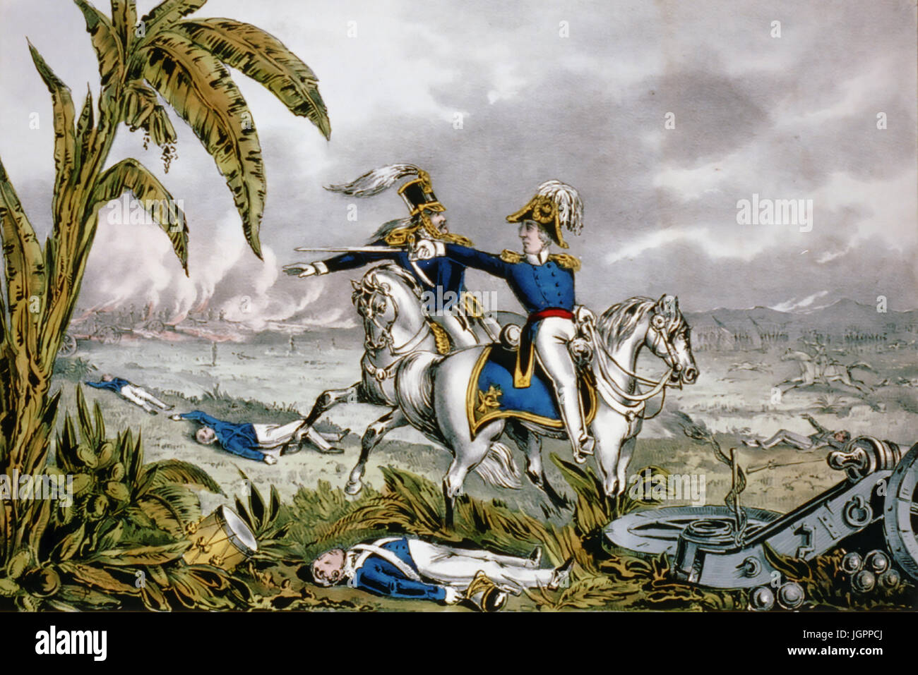 BATTLE OF RESACA de la PALMA 9 May 1846 showing US General Zachary Taylor commanding his troops. Print by Currier & Ives Stock Photo