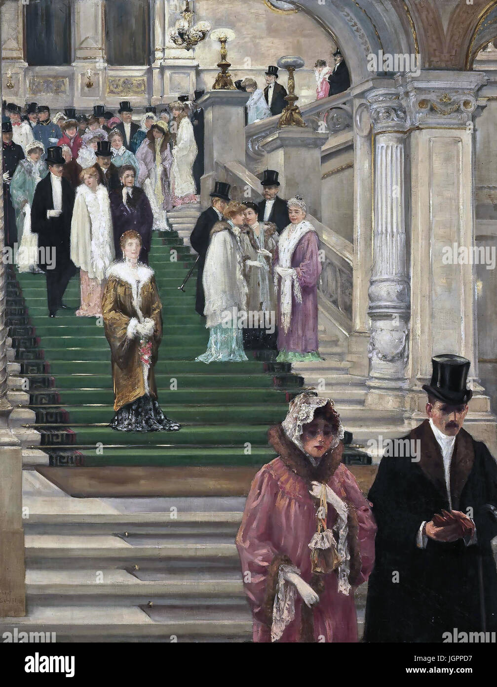 VIENNA OPERA HOUSE  Leaving after a performance painted by Robert Schiff in 1900 Stock Photo