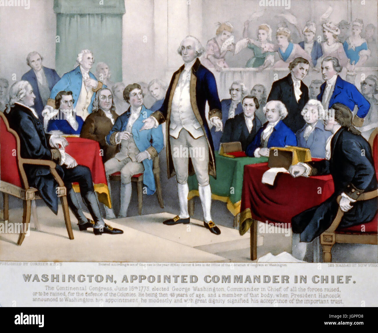 WASHINGTON APPOINTED COMMANDER IN CHIEF  Print by Currier & Ives in 1876 Stock Photo