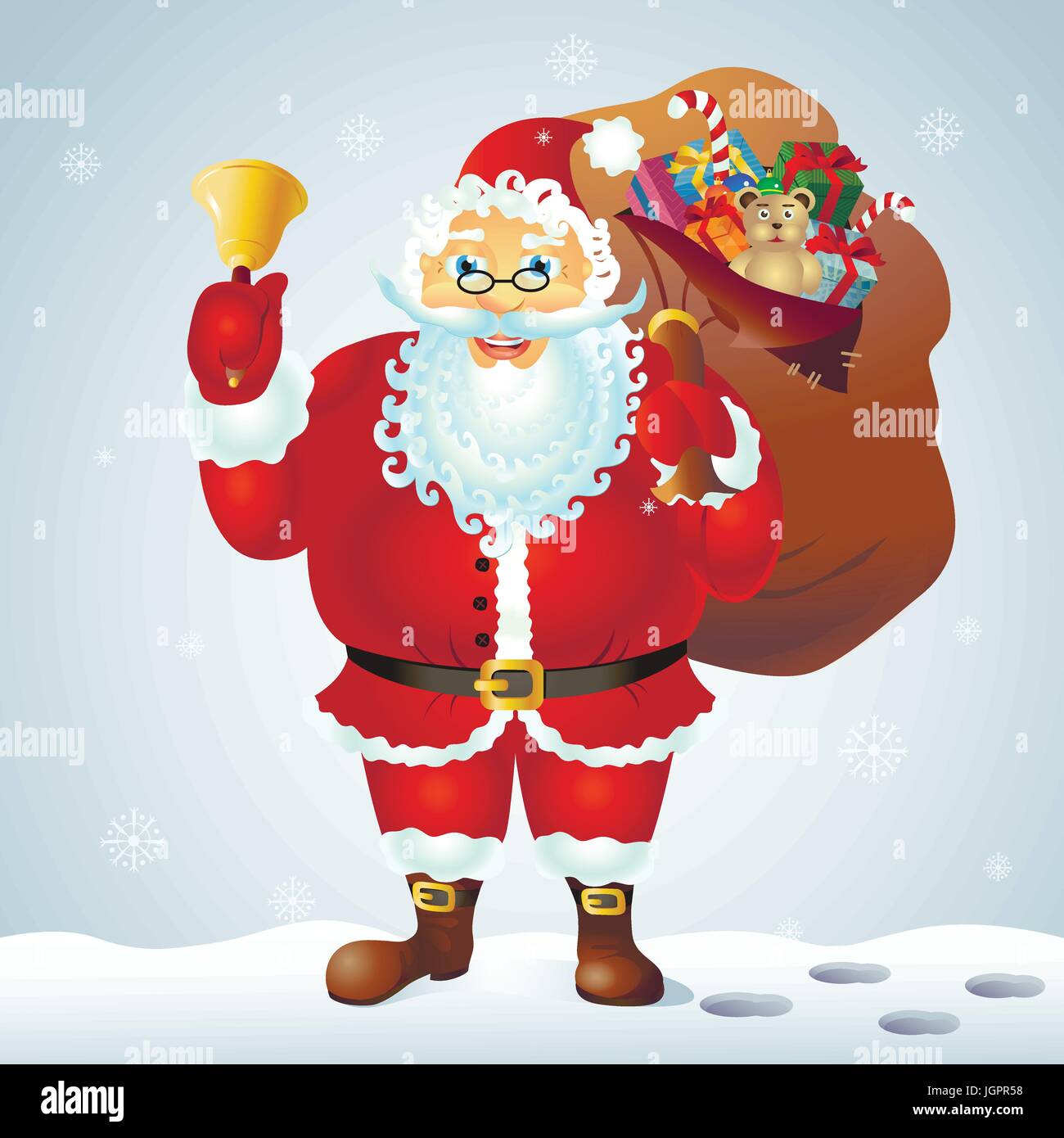 Santa Claus with a bag and bell. Vector. Santa claus with bell on white ...