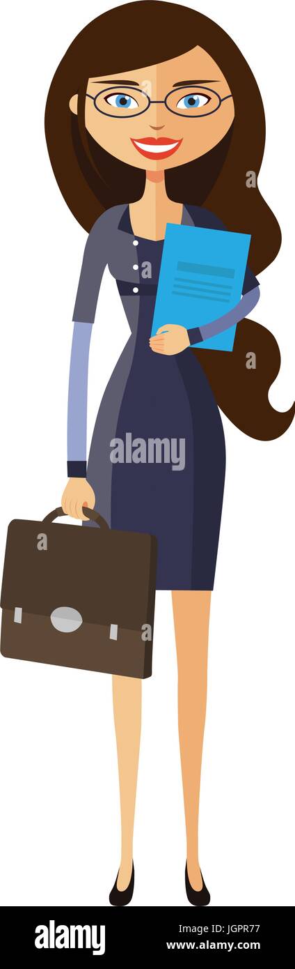 Banker or worker lady with glasses and briefcase flat cartoon vector ...