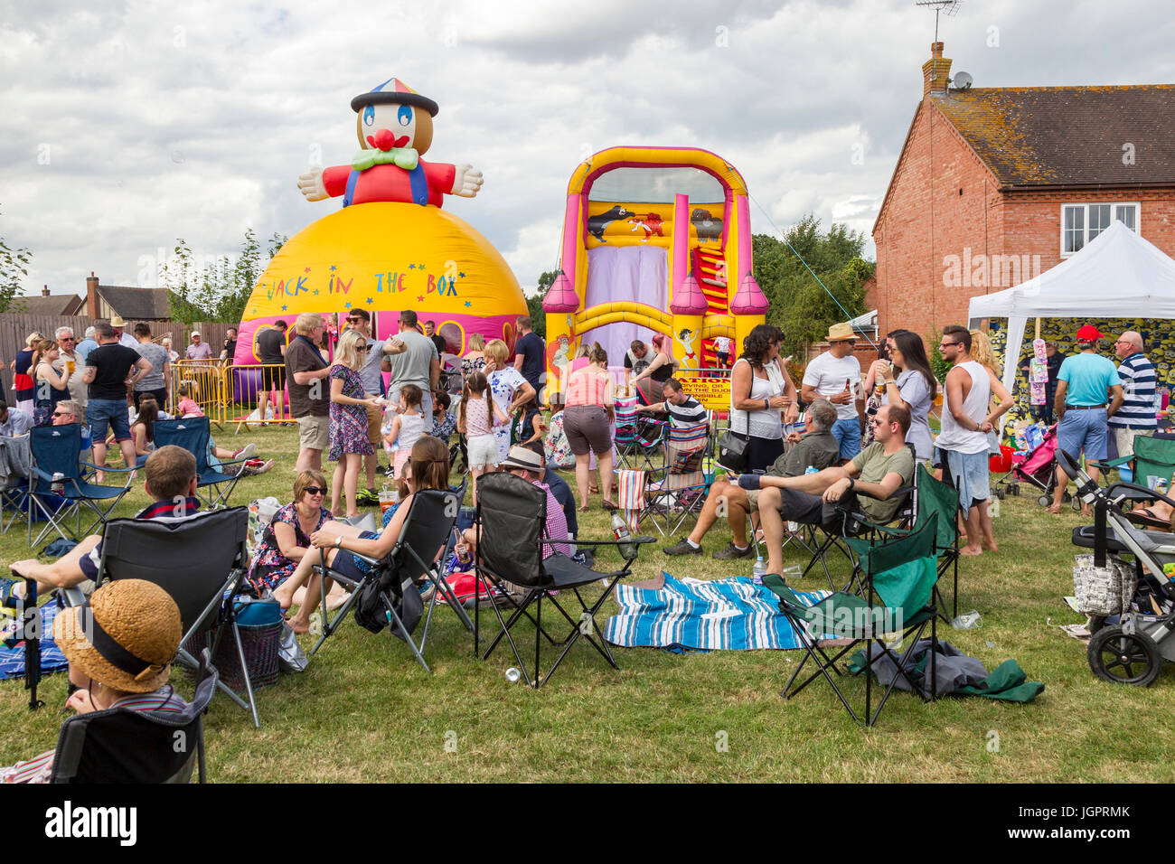 Crick, Northamptonshire, UK. 9th July 2017. Weather. Hot and humid on the second day of the Scarecrow Festival at Crick, lots of people enjoying the day looking at the Scarecrows dotted around the village. Credit: Keith J Smith./Alamy Live News Stock Photo