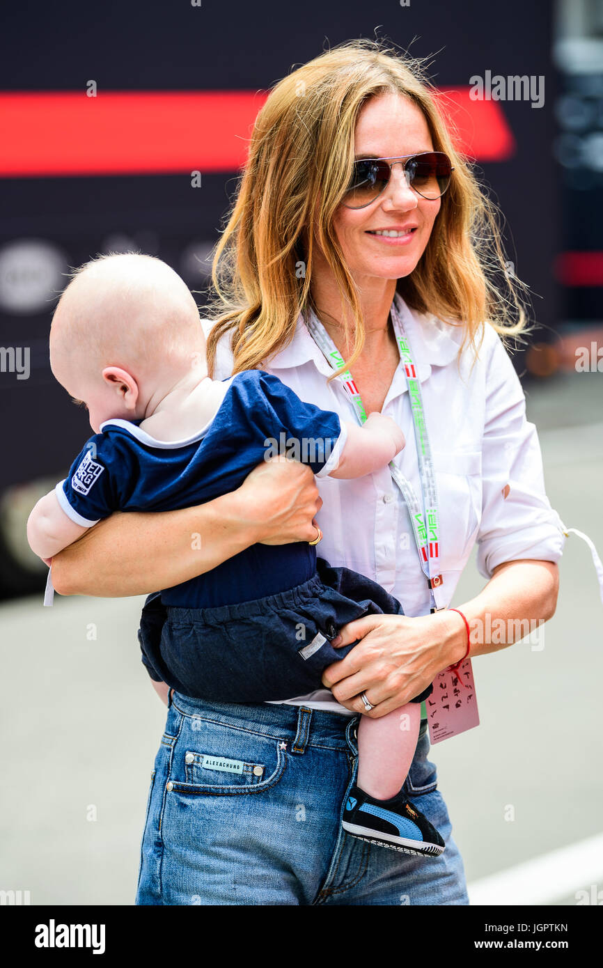Spielberg, Austria. 09th July, 2017. Former British singer and former member of girl band Spice Girls Geri Halliwell is seen prior to the F1 Austrian Grand Prix race at the Red Bull Ring in Spielberg, Austria on July 9, 2017. Credit: Jure Makovec/Alamy Live News Stock Photo