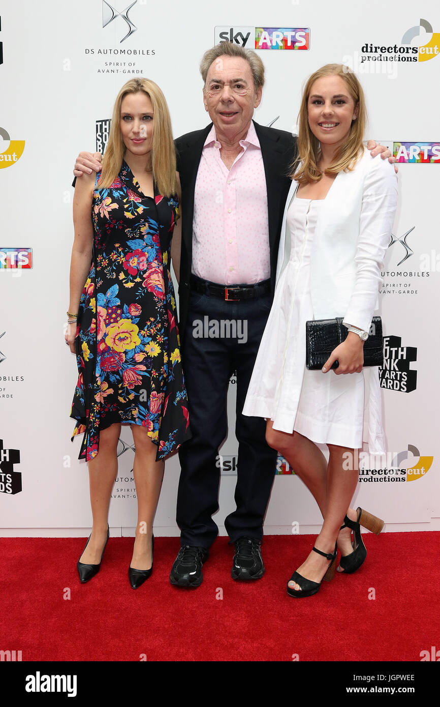 London, UK. 9th Jul, 2017. Andrew Lloyd Webber, daughters Imogen and Isabella, South Bank Sky Arts Awards, The Savoy, London, UK. 09th July, 2017. Photo by Richard Goldschmidt Credit: Rich Gold/Alamy Live News Stock Photo