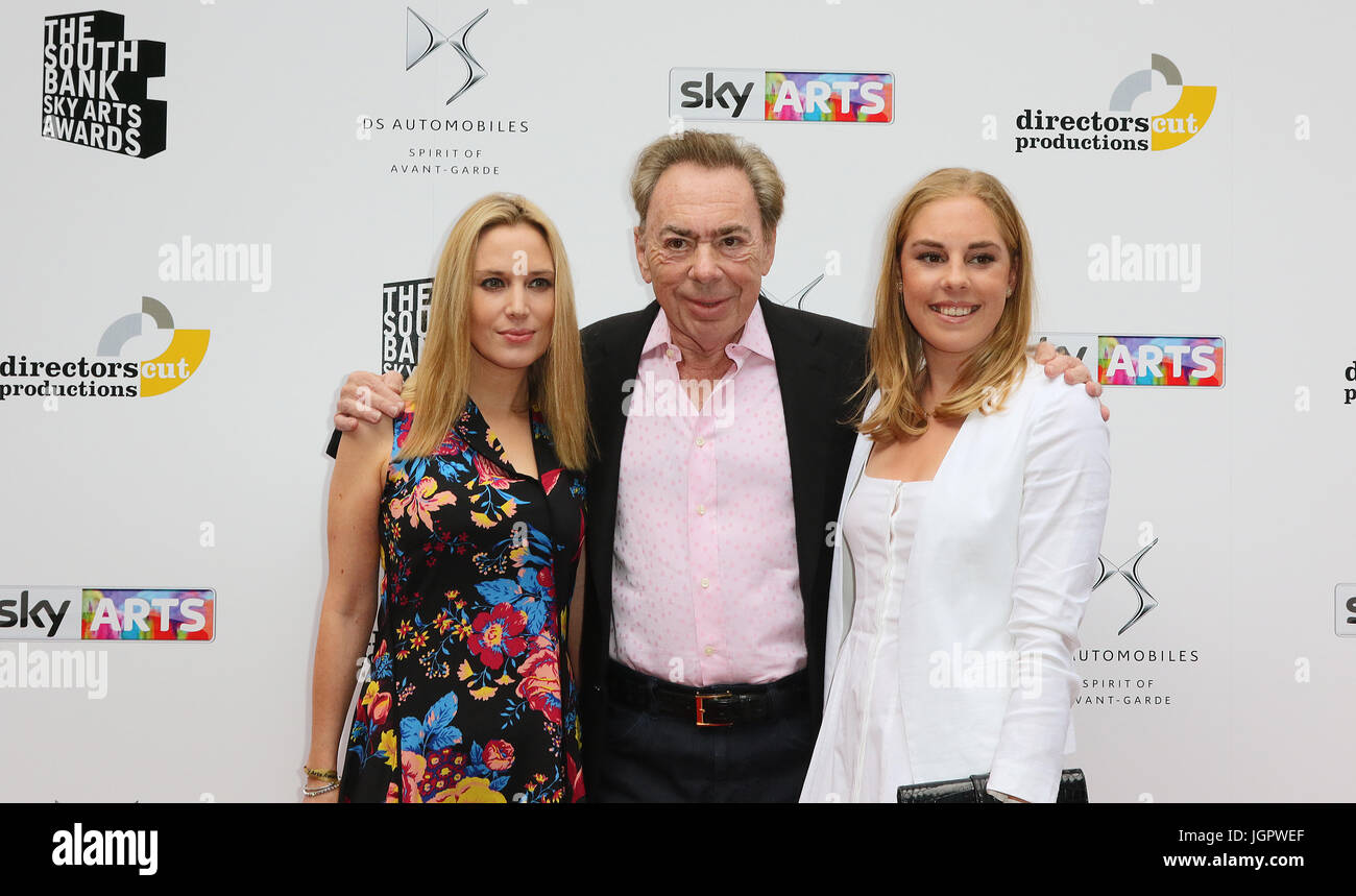 London, UK. 9th Jul, 2017. Andrew Lloyd Webber, daughters Imogen and Isabella, South Bank Sky Arts Awards, The Savoy, London, UK. 09th July, 2017. Photo by Richard Goldschmidt Credit: Rich Gold/Alamy Live News Stock Photo