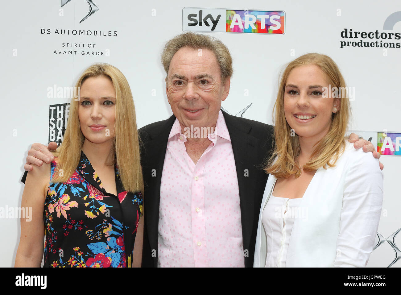 London, UK. 9th Jul, 2017. Andrew Lloyd Webber, daughters Imogen and Isabella, South Bank Sky Arts Awards, The Savoy, London, UK. 09th July, 2017. Photo by Richard Goldschmidt Credit: Rich Gold/Alamy Live News Stock Photo