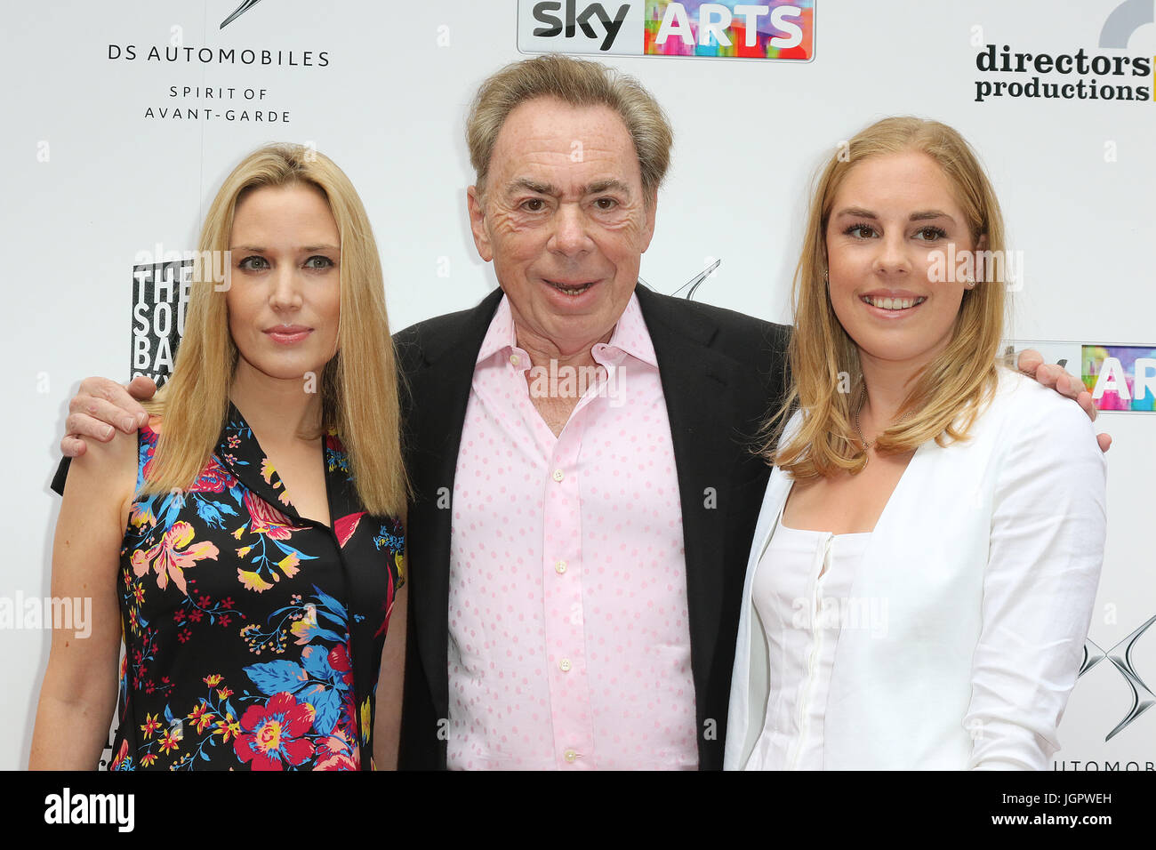 London, UK. 9th Jul, 2017. Andrew Lloyd Webber, daughters Imogen and Isabella, South Bank Sky Arts Awards, The Savoy, London, UK. 09th July, 2017. Photo by Richard Goldschmidt Credit: Rich Gold/Alamy Live News Stock Photo