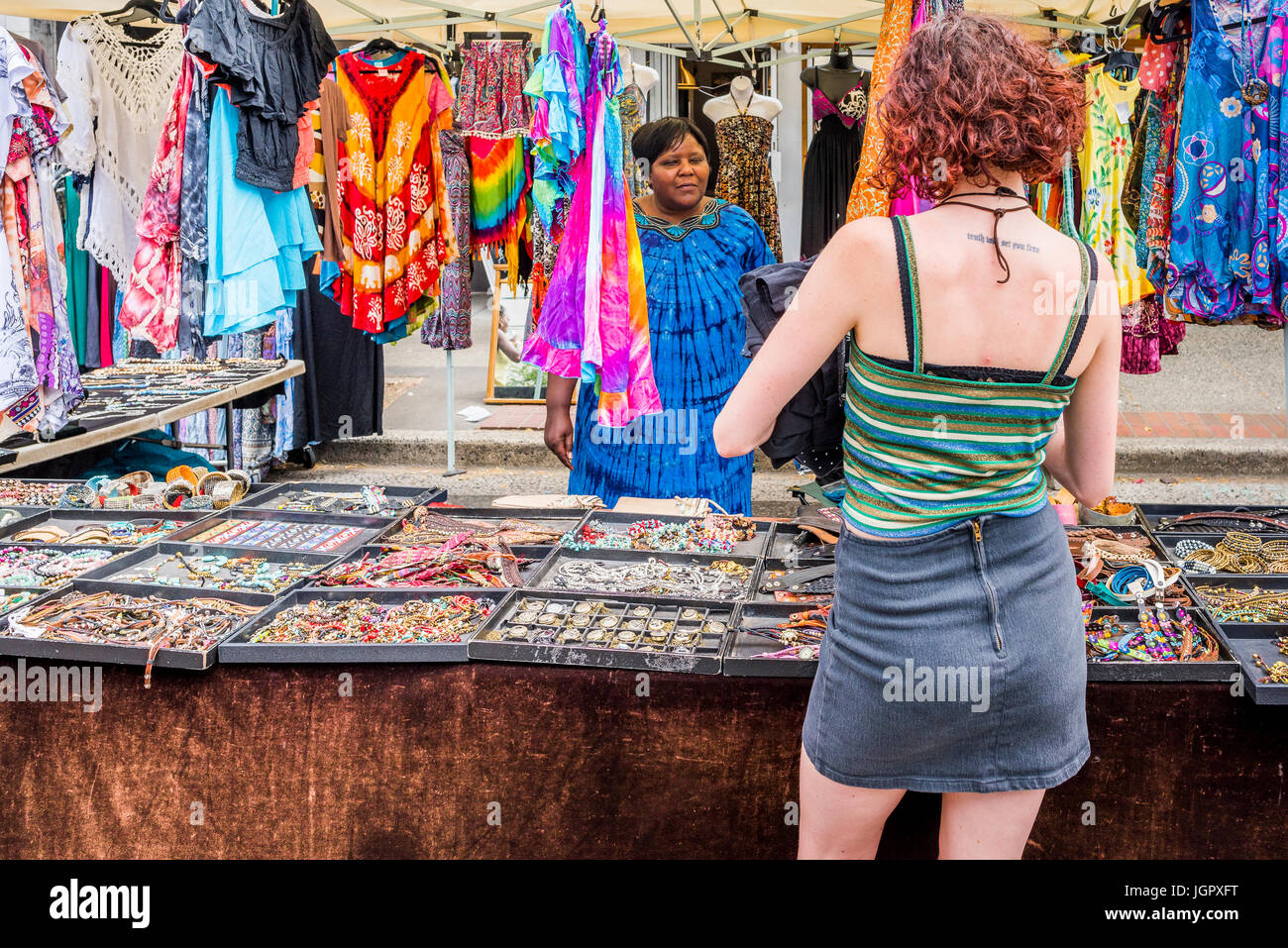 Vancouver, Canada. 9th Jul, 2017. Street vendor, Car Free Day, Commercial Drive, Vancouver, British Columbia, Canada. Credit: Michael Wheatley/17�Թ����� Live News Stock Photo