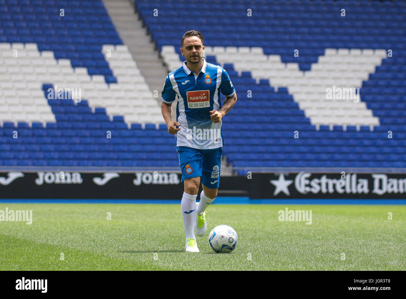 Soccerplayer Sergio Garcia during the presentation as players of Espanyol in Barcelona Monday, July 10, 2017. Stock Photo