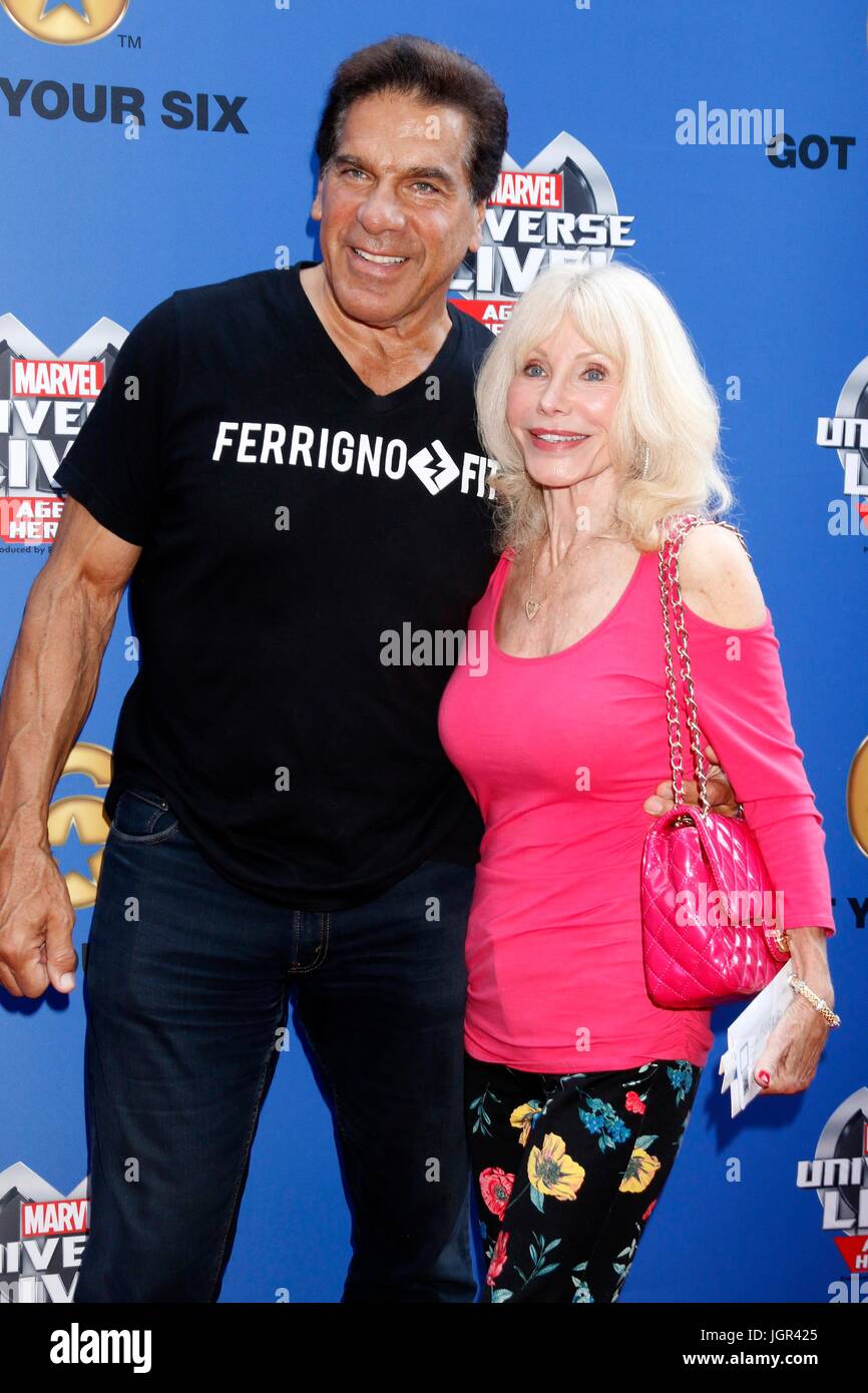 Los Angeles, CA, USA. 8th July, 2017. Lou Ferrigno, Carla Ferrigno at arrivals for Marvel Universe Live Show Opening Weekend, Staples Center, Los Angeles, CA July 8, 2017. Credit: Priscilla Grant/Everett Collection/Alamy Live News Stock Photo
