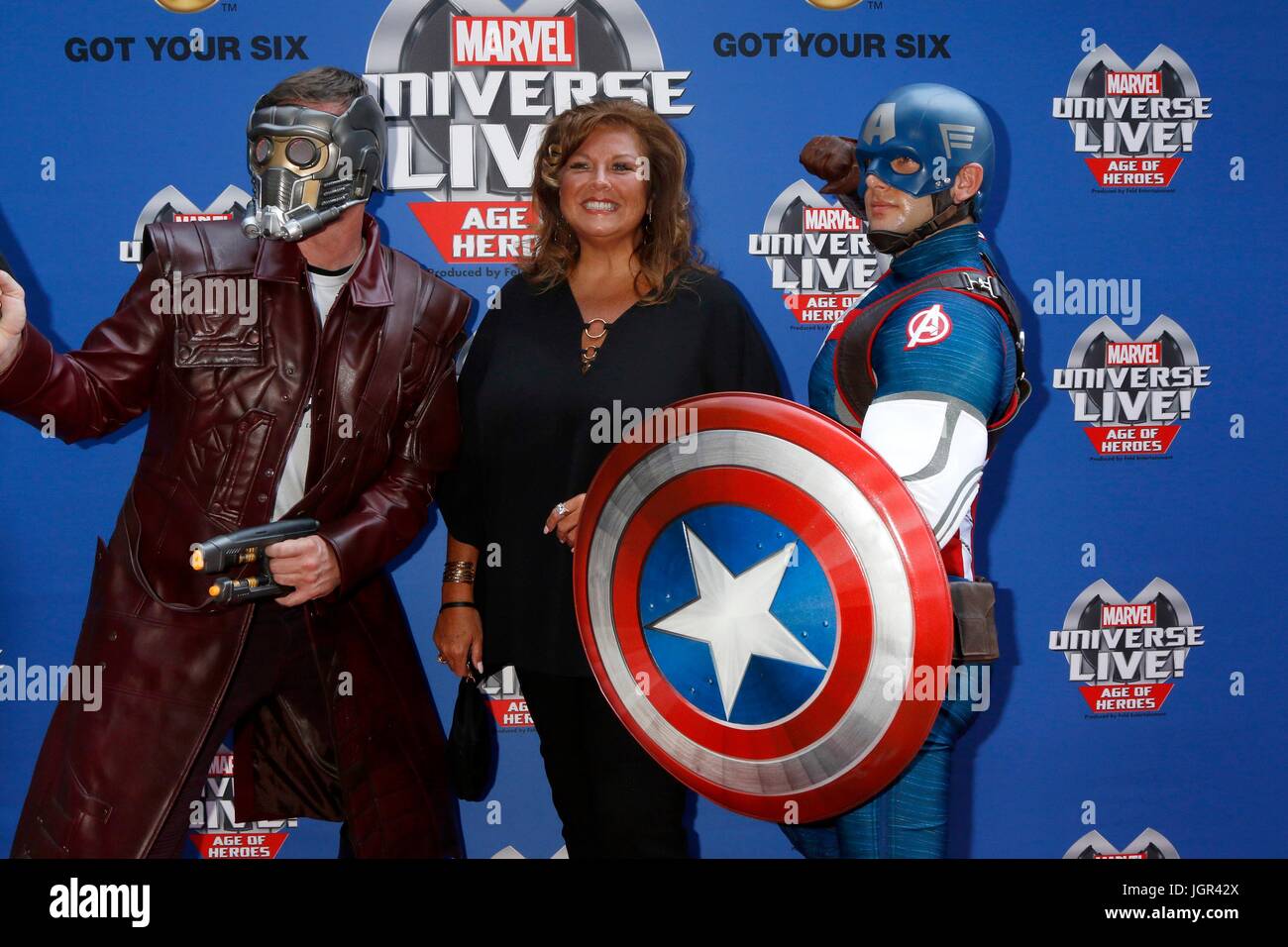 Los Angeles, CA, USA. 8th July, 2017. Star-Lord, Abby Lee Miller, Captain America at arrivals for Marvel Universe Live Show Opening Weekend, Staples Center, Los Angeles, CA July 8, 2017. Credit: Priscilla Grant/Everett Collection/Alamy Live News Stock Photo
