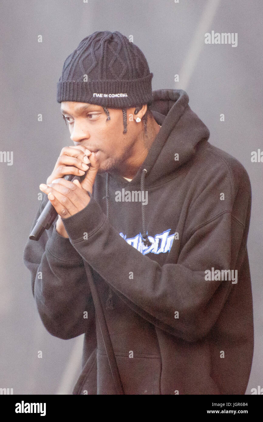 Turku, Finland. 9th July 2017. American Rapper Travis Scott performs at ...
