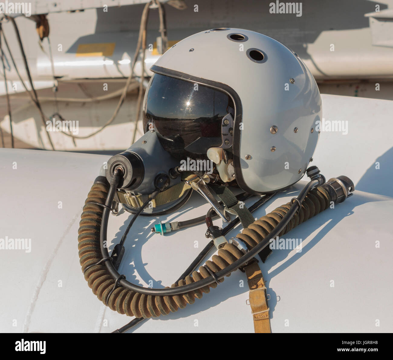 Helmet and oxygen mask of a military pilot Stock Photo Alamy