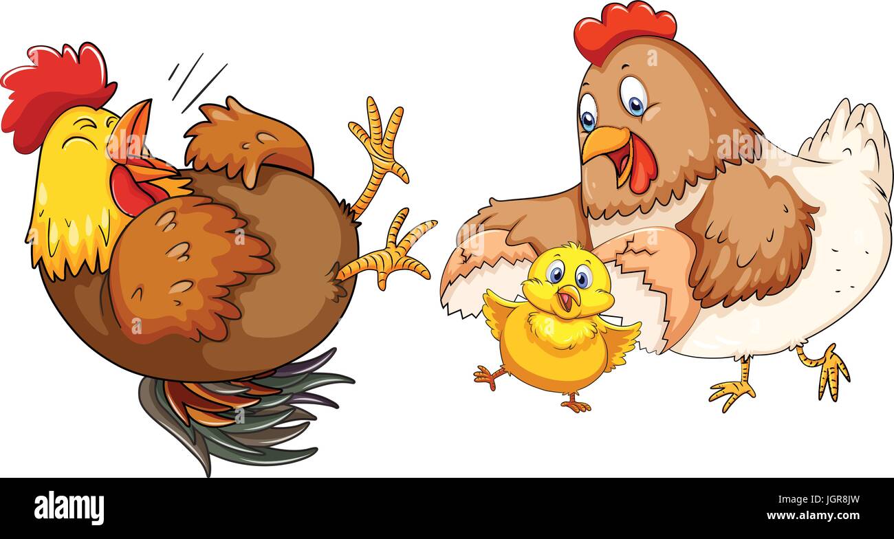 Chicken family with little chick illustration Stock Vector