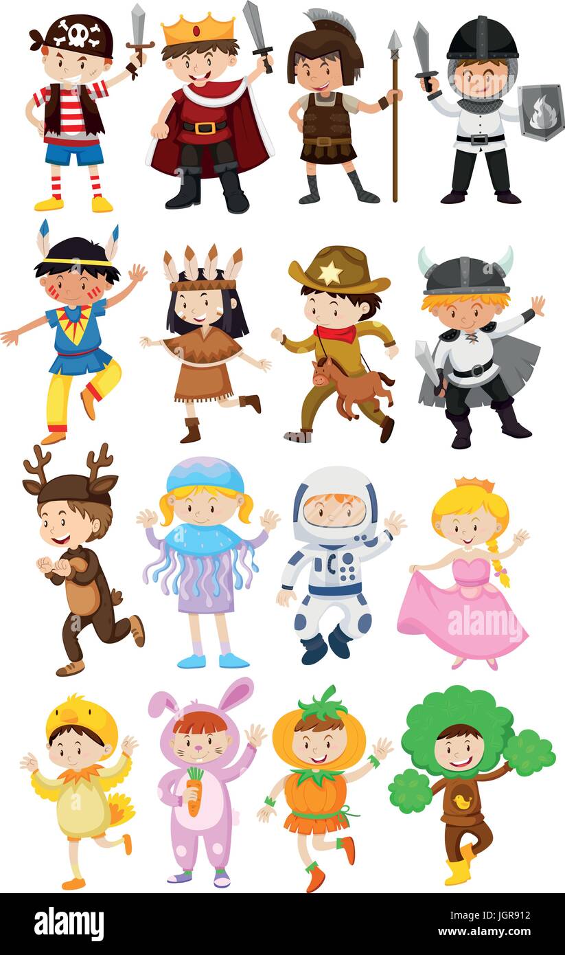 Children in different costumes illustration Stock Vector