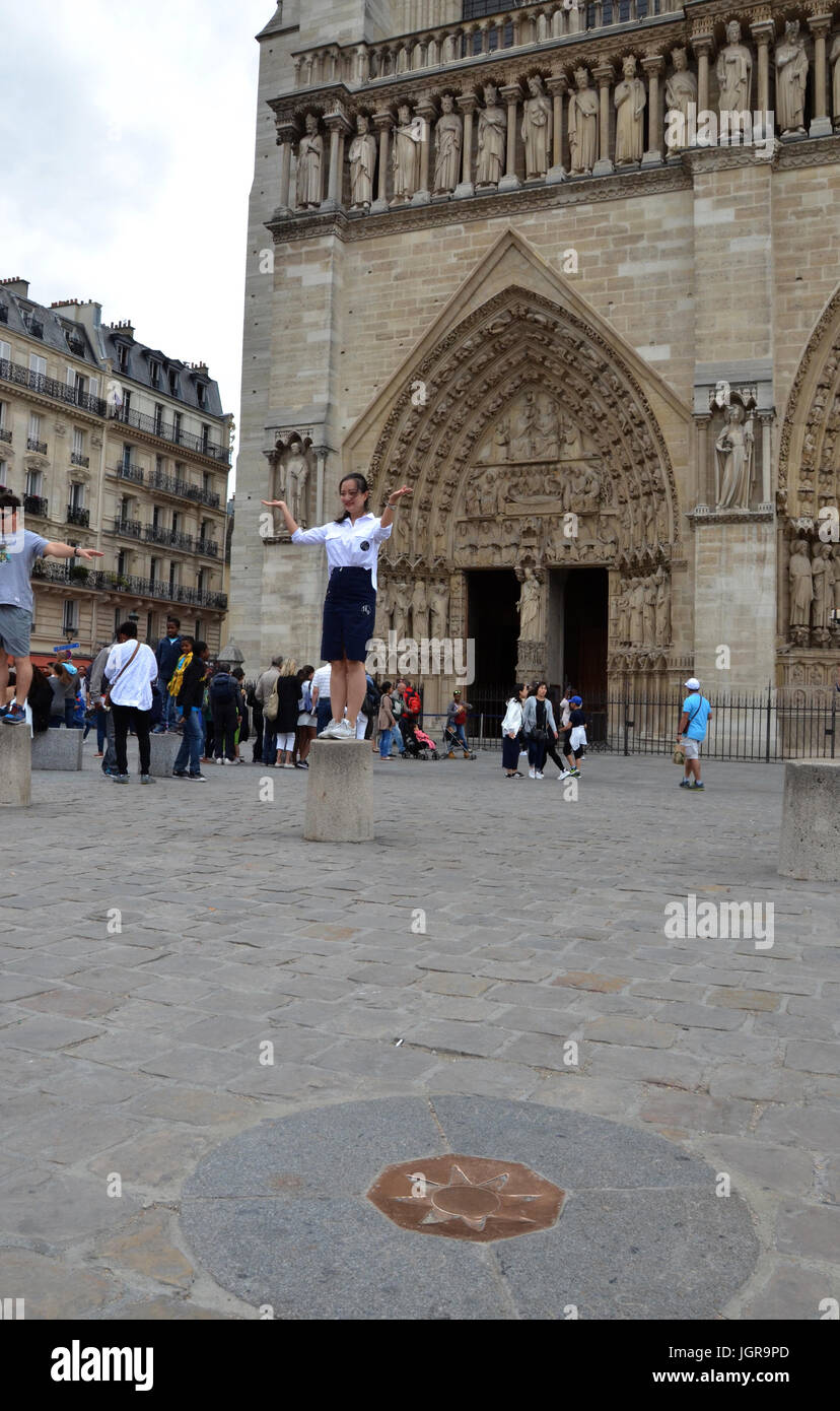 PARIS AUG 11 Point Zero, outside NotreDame cathedral in Paris