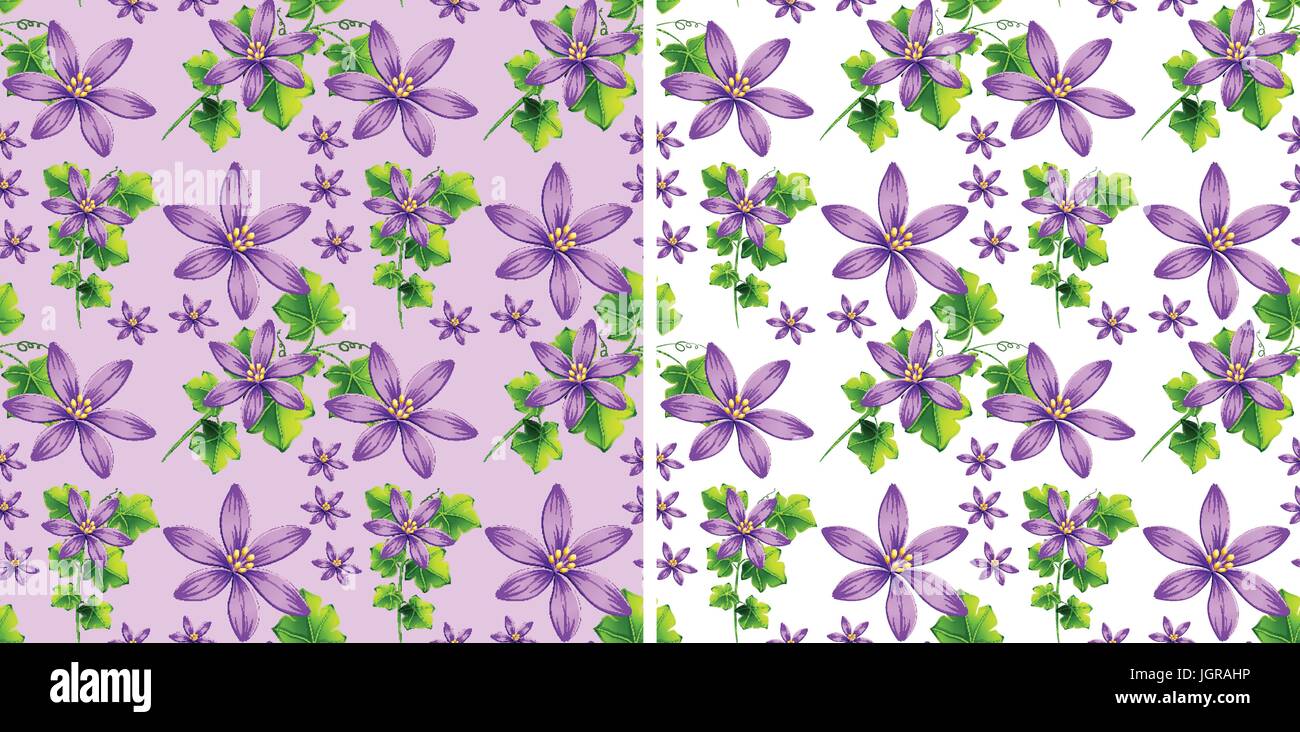 Seamless background design with purple flowers illustration Stock ...