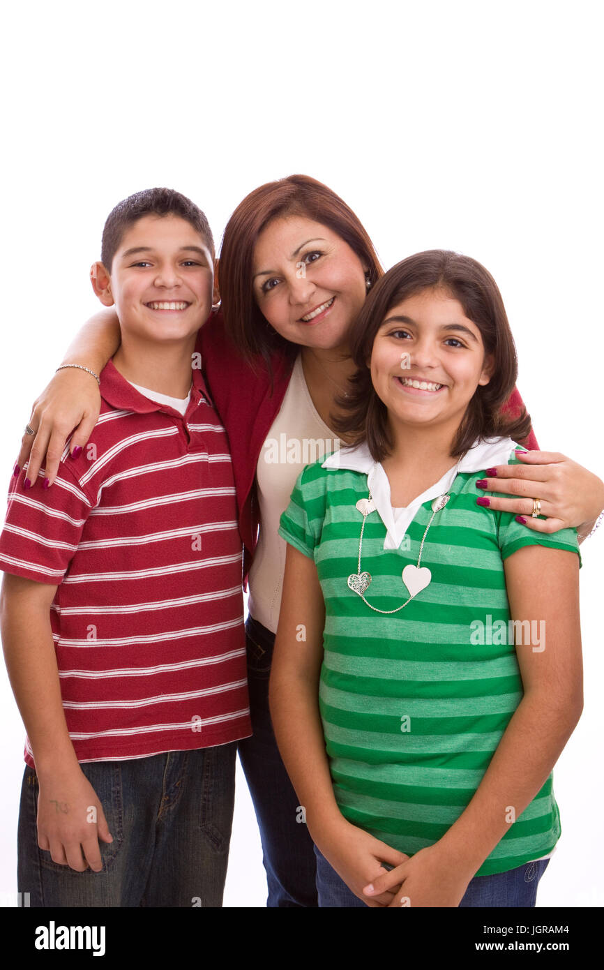 Happy Hispanic family smiling isolated on white Stock Photo - Alamy