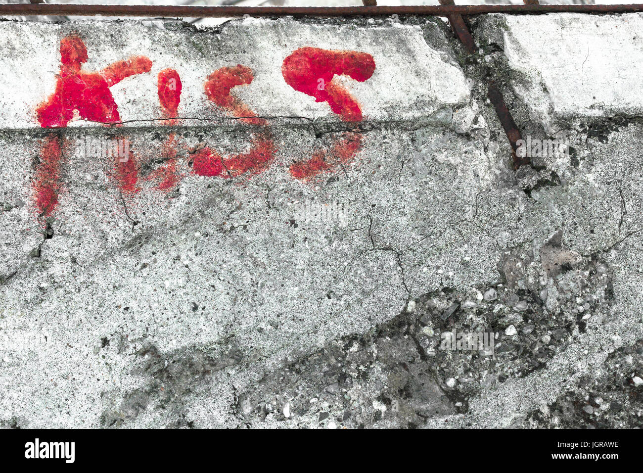 The word KISS on grungy wall. Faded colors Stock Photo Alamy