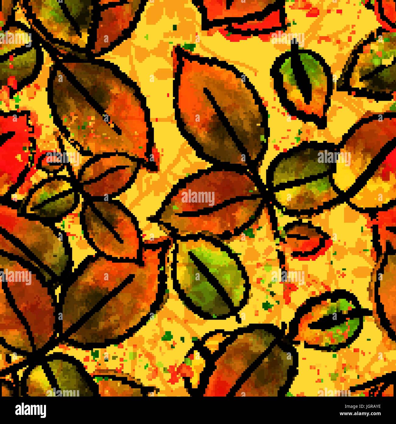 Seamless pattern with vector and watercolour leaves and branches Stock ...