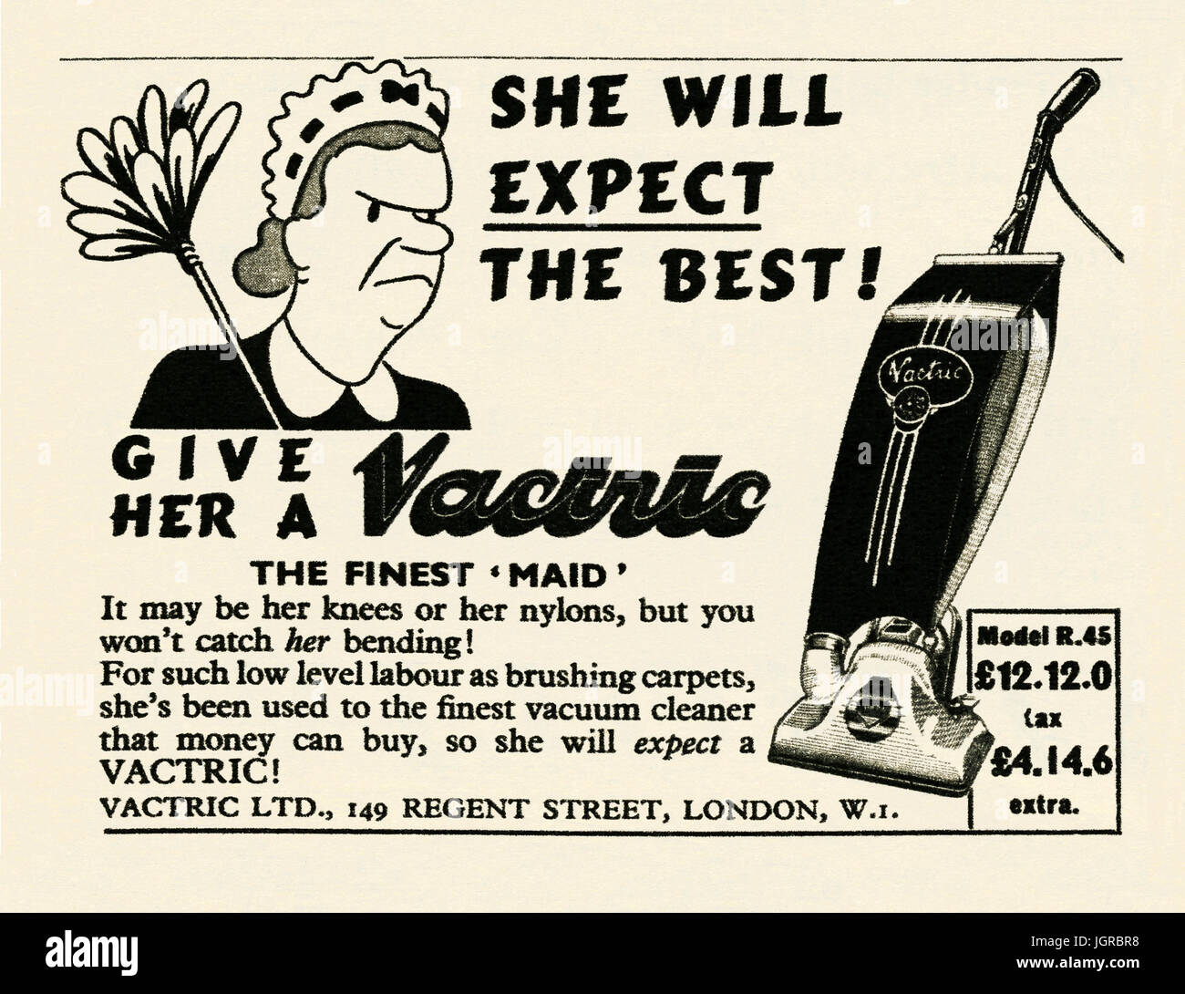 An advert for a Vactric vacuum cleaner - it appeared in a magazine  published in the UK in 1948 Stock Photo - Alamy