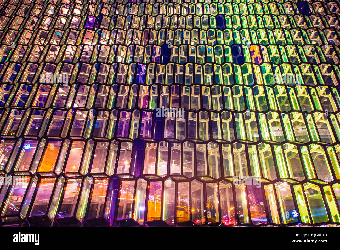 Closeup of Harpa Concert Hall Building in Reykjavik, Iceland Stock Photo