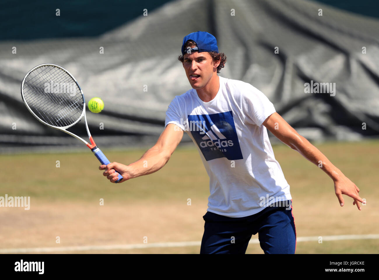 Dominic Thiem during a practice session on day seven of the Wimbledon  Championships at The All England Lawn Tennis and Croquet Club, Wimbledon  Stock Photo - Alamy