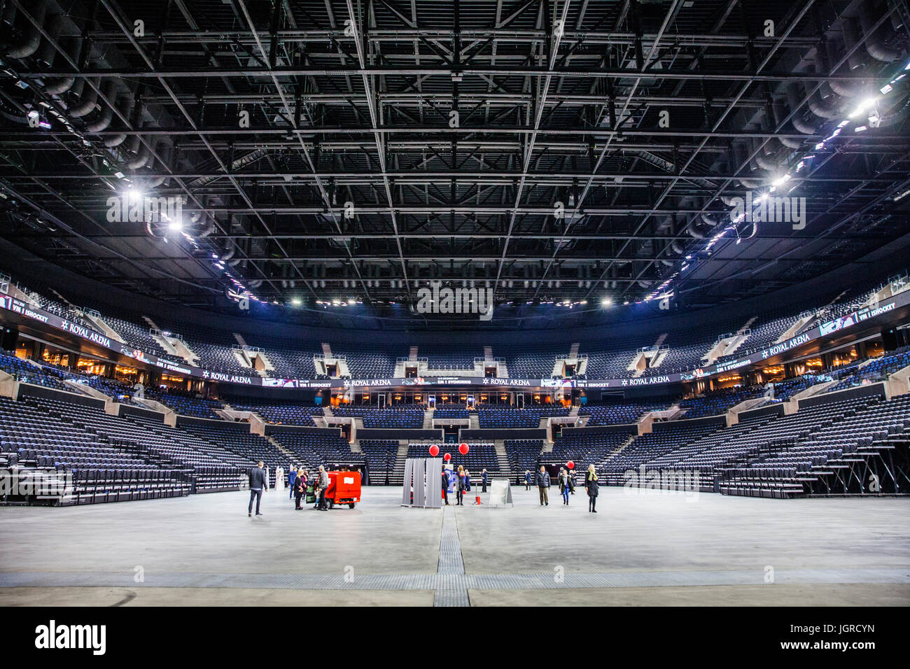 Inside the Royal Arena, which is an indoor cultural meeting place in  Copenhagen, Denmark. The Arena is known for its Nordic design and was  hosting events such as the Eurovision Song Contest