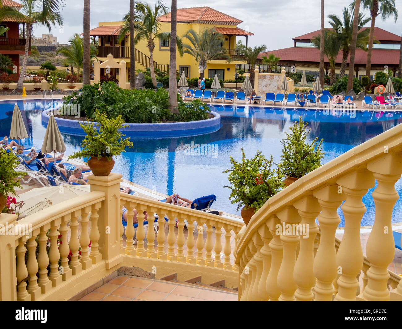 Balustrades leading to the swimming pool in the Bahia Costa Adeji Hotel in Adeji, Tenerife Stock Photo